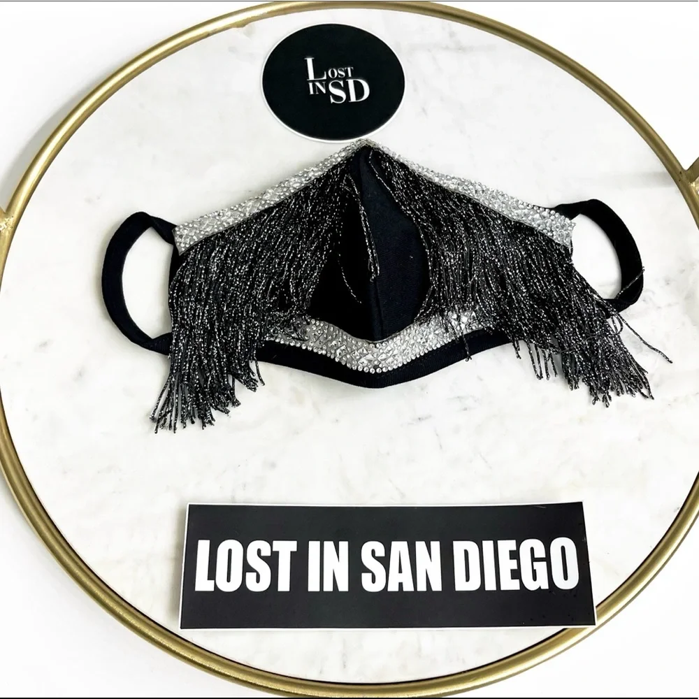Metallic Fringe Face Mask with Diamond  trimming by The Lost in San Diego